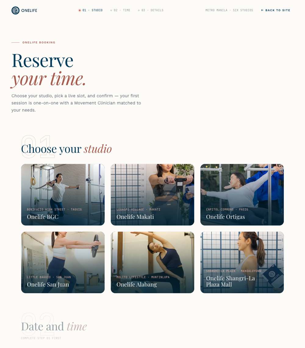 The ONELIFE booking demo