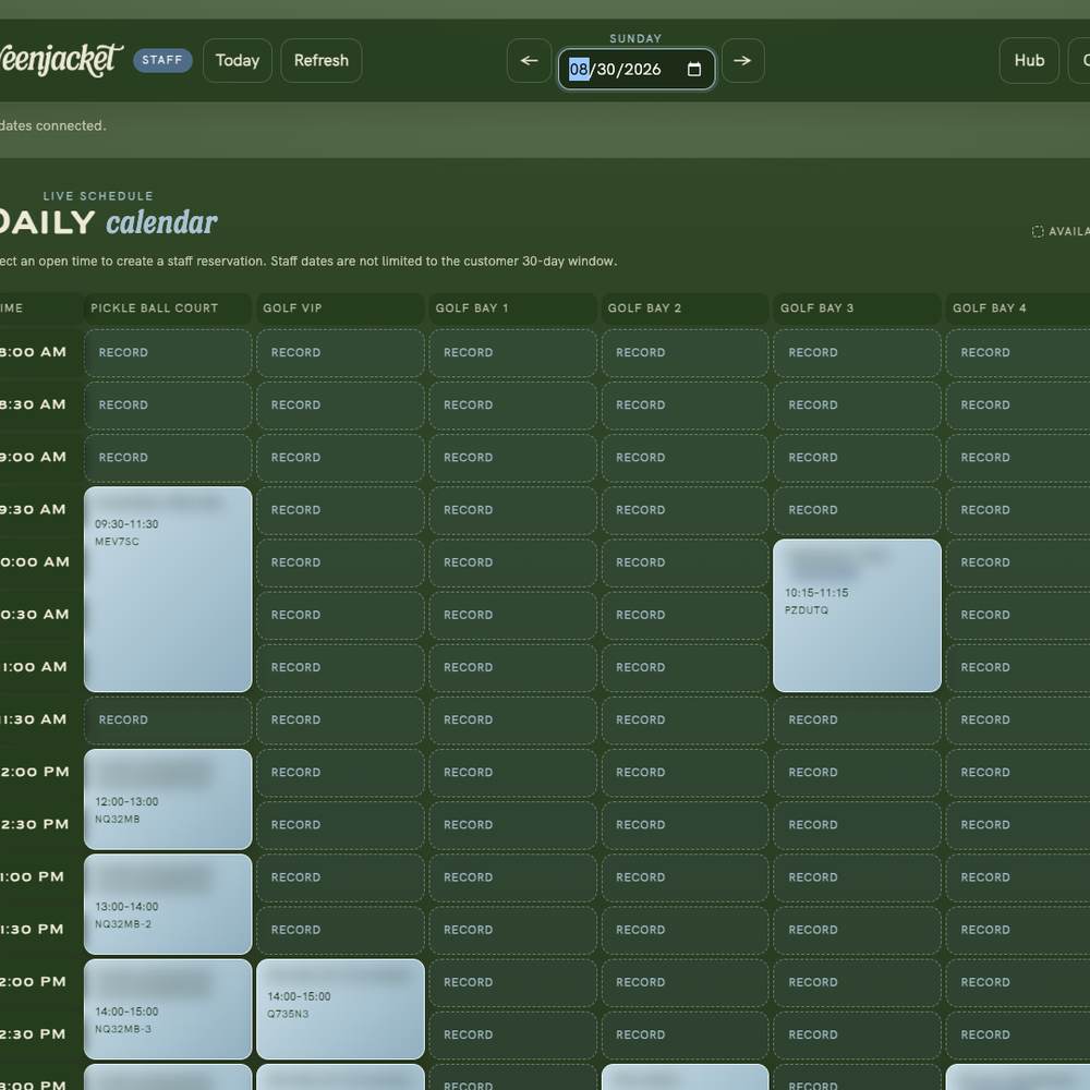 The Greenjacket staff calendar for one day