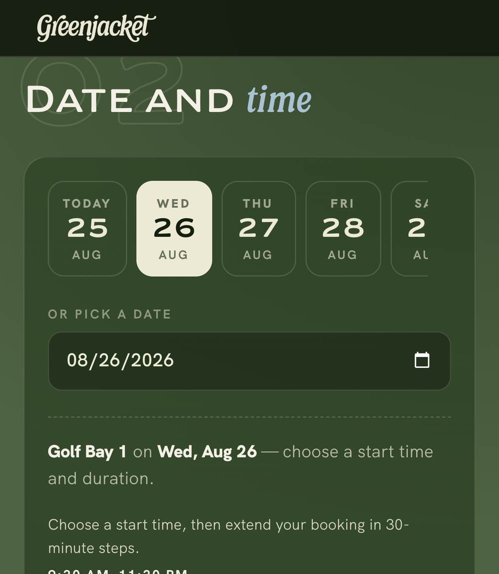 The Greenjacket booking flow on an iPhone